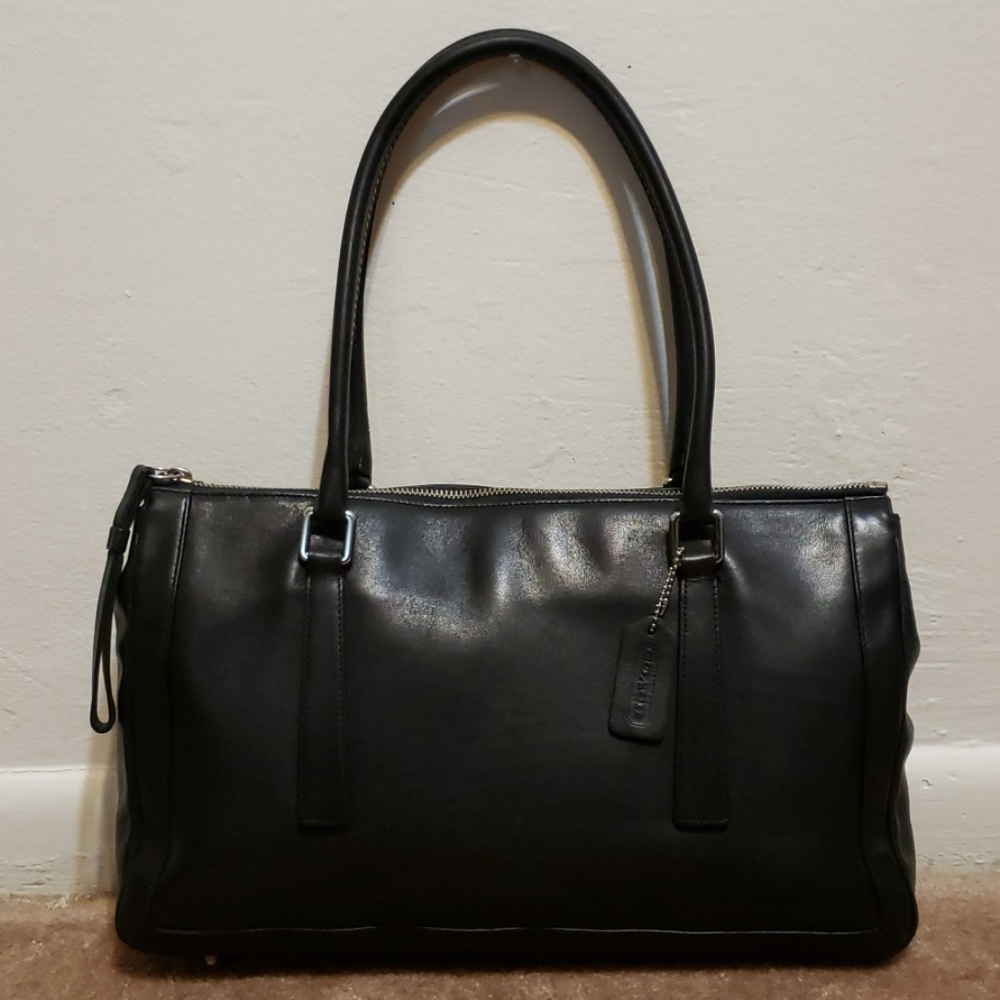 Coach Vintage Black Leather Shoulder Tote Handbag